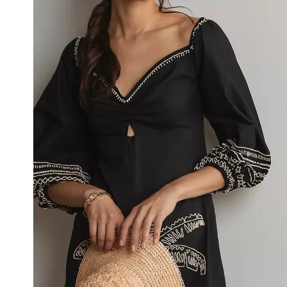 FARM Rio Beaded Midi Dress Sweetheart Neck Cutout Sz Small - Picture 2 of 12